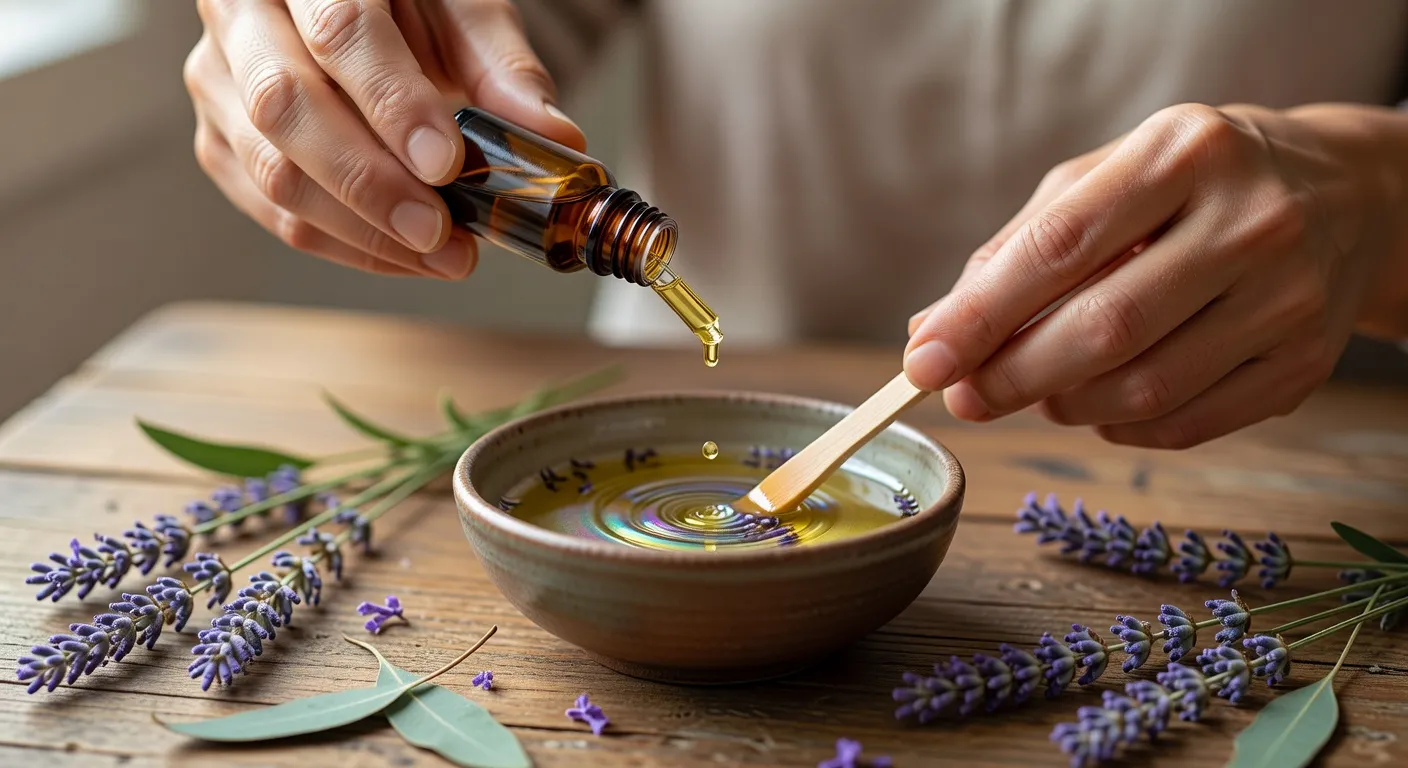Préparation d'un mélange d'huiles pour massage romantique — dilution et aromates