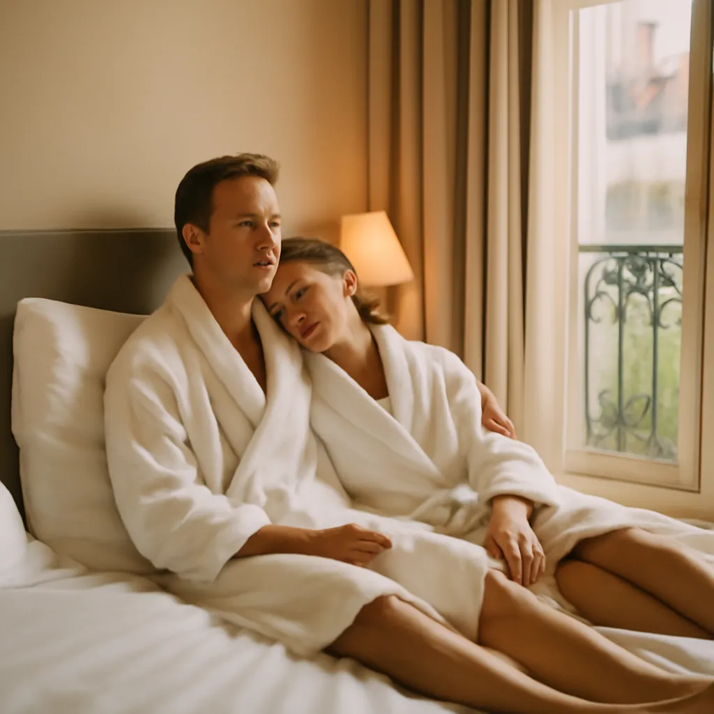 Couple profitant d'un espace de détente spa à Paris — lumière douce et ambiance cocooning